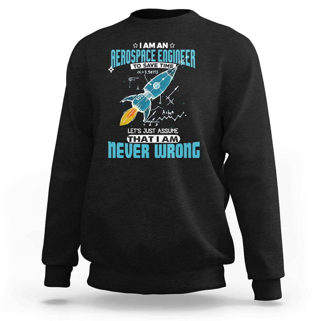 Black crewneck sweatshirt with colorful astronaut graphic and tech-style text print on chest