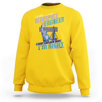 Daisy yellow crewneck sweatshirt with space engineer graphic and slogan on the front, long sleeves.