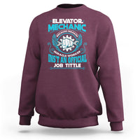Maroon crewneck sweatshirt with elevator mechanic front graphic