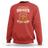 Red electronic engineer sweatshirt with front graphic text and circuit-style logo