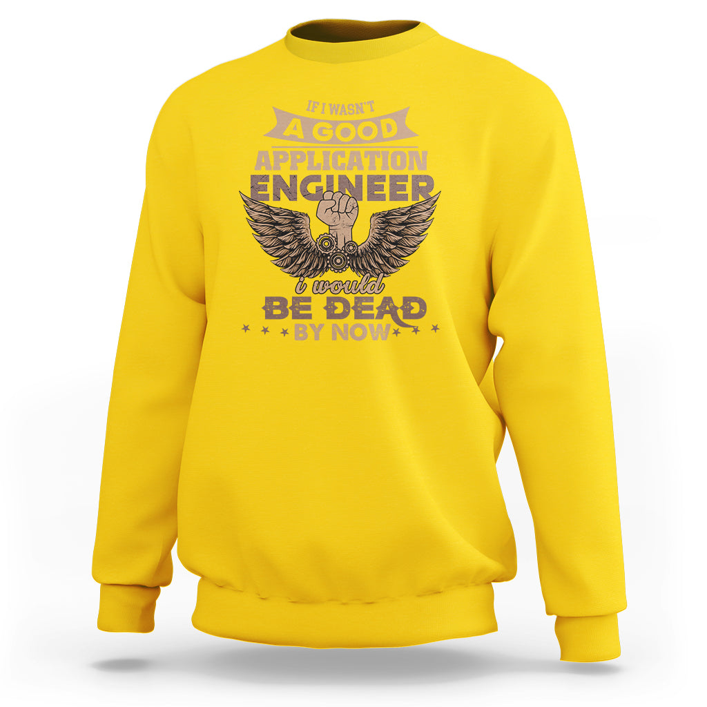 Daisy yellow crewneck sweatshirt with large gold and brown engineer graphic on chest.