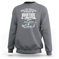 Aviation inspector sweatshirt in charcoal gray with back graphic text print.