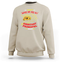 Sand crewneck sweatshirt with colorful 'Assistant Principal Voice' graphic on front