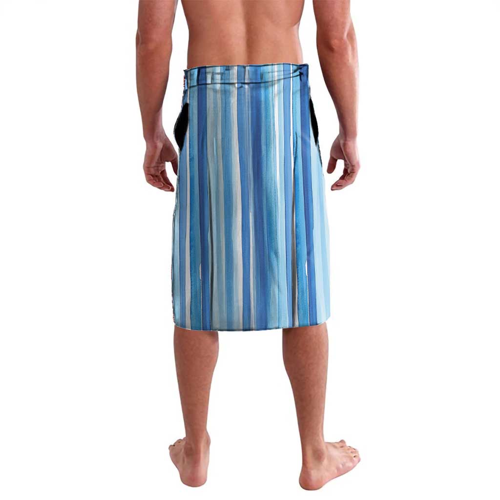 Tunisian Mosaic Pattern Lavalava with Blue Stripes and Traditional Tile Design