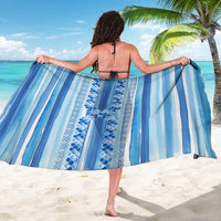 Tunisian Mosaic Pattern Sarong with Blue Stripes and Traditional Tile Design