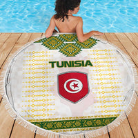 Tunisia Flag Traditional Tribal Pattern Green and White Pullover Beach Blanket with National Crest and Emblem