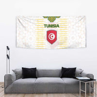 Tunisia Flag Traditional Tribal Pattern Green and White Pullover Tapestry with National Crest and Emblem