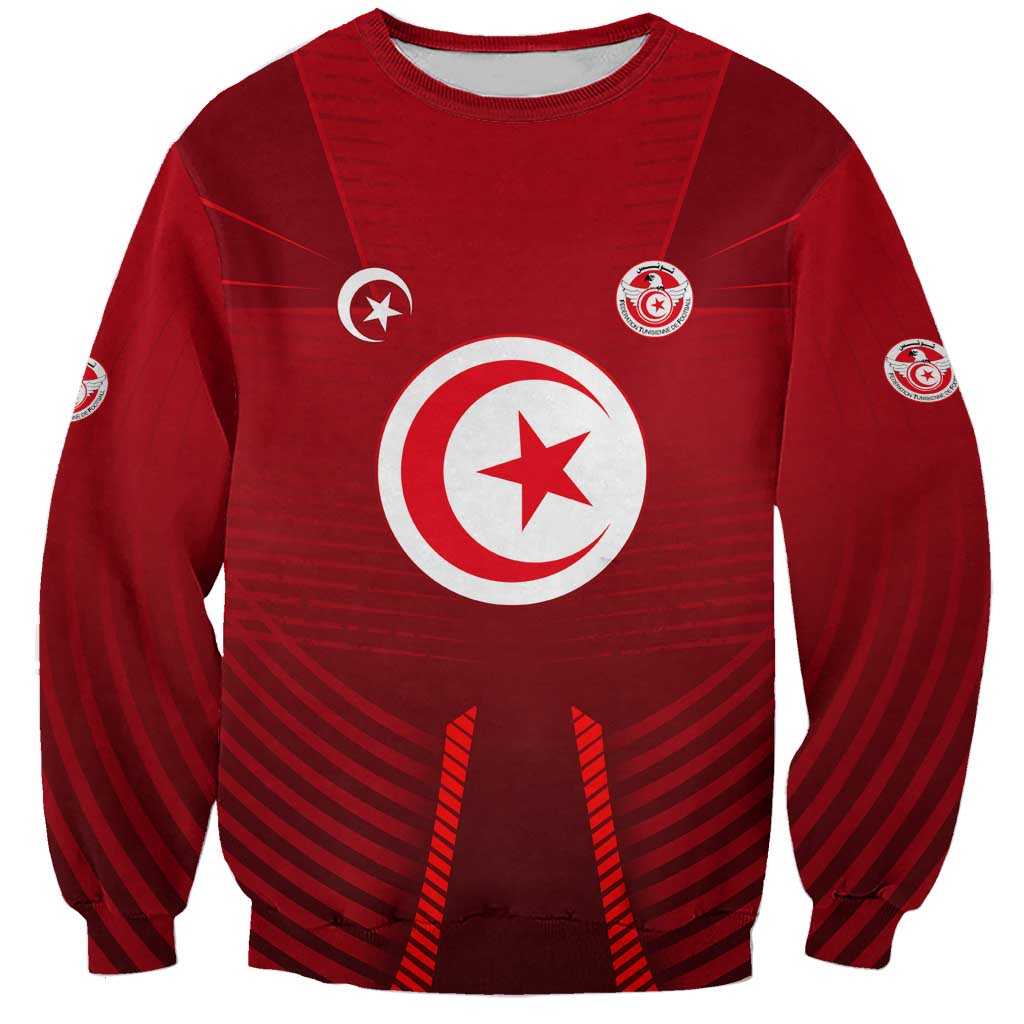 Tunisia National Flag Sweatshirt with Crescent Star Emblem and Red Sport Design