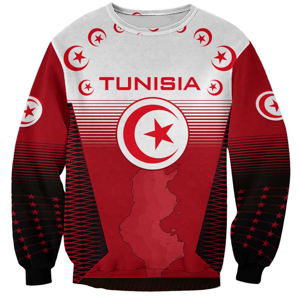 Tunisia Patriotic Sweatshirt with National Crest, Crescent Star and Country Map