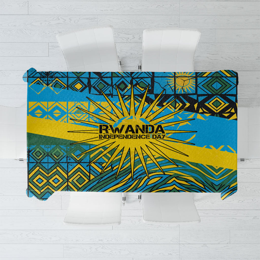 Rwanda Independence Day Tablecloth Tribal Geometric Pattern - National Coat Of Arms And Sunburst