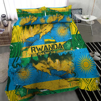 Rwanda Independence Day Bedding Set Distressed Grunge Flag Design - Broken Chains And 1962 Graphic