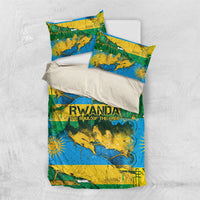 Rwanda Independence Day Bedding Set Distressed Grunge Flag Design - Broken Chains And 1962 Graphic