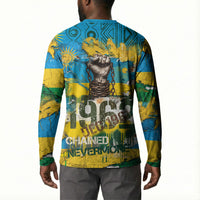 Rwanda Independence Day Button Sweatshirt Distressed Grunge Flag Design - Broken Chains And 1962 Graphic