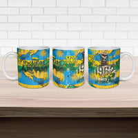 Rwanda Independence Day Ceramic Mug Distressed Grunge Flag Design - Broken Chains And 1962 Graphic