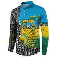 Rwanda Independence Day Unite Paix Progres Button Sweatshirt African Geometric Pattern - Power Fist And Coffee Branch Art