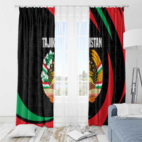 Tajikistan National Emblem Window Curtain with Black Red Green Tribal Pattern