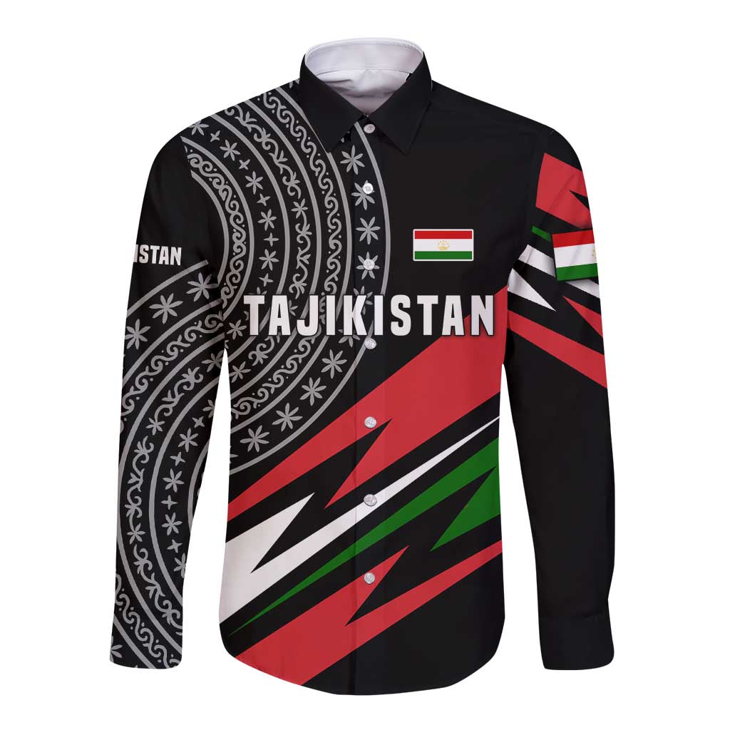 Tajikistan Marco Polo Sheep Long Sleeve Button Shirt with Black Red Green Tribal Flag Pattern