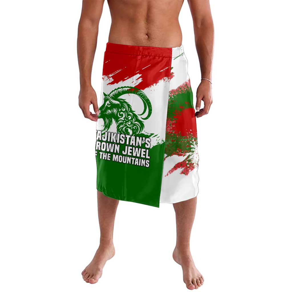 Tajikistan Lavalava Markhor with Red Green White Brushstroke Flag with Mountain Goat Design