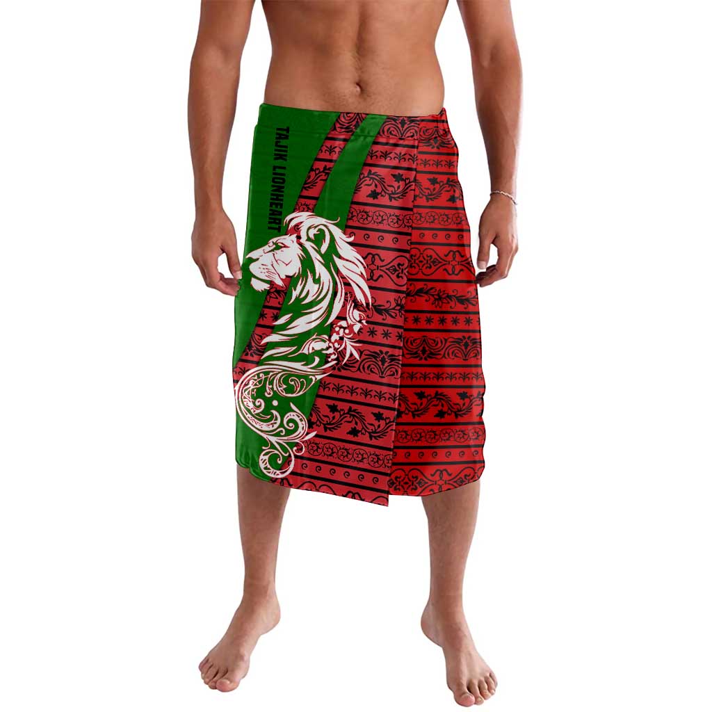 Tajikistan Green Lion Lavalava with Red Folk Pattern with Majestic Script