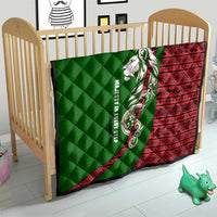 Tajikistan Green Lion Quilt with Red Folk Pattern with Majestic Script