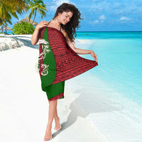 Tajikistan Green Lion Sarong with Red Folk Pattern with Majestic Script