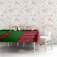 Tajikistan Green Lion Tablecloth with Red Folk Pattern with Majestic Script