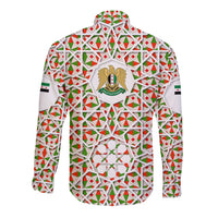 Geometric tile long-sleeve button shirt, multicolor, back crest emblem