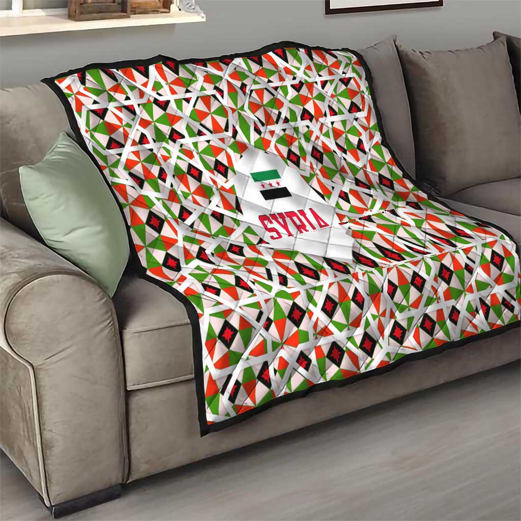 Syria Geometric Pattern Quilt with Traditional Arab Tile Motif and Flag Emblem