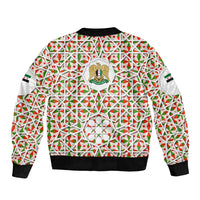 Syria Geometric Pattern Sleeve Zip Bomber Jacket with Traditional Arab Tile Motif and Flag Emblem