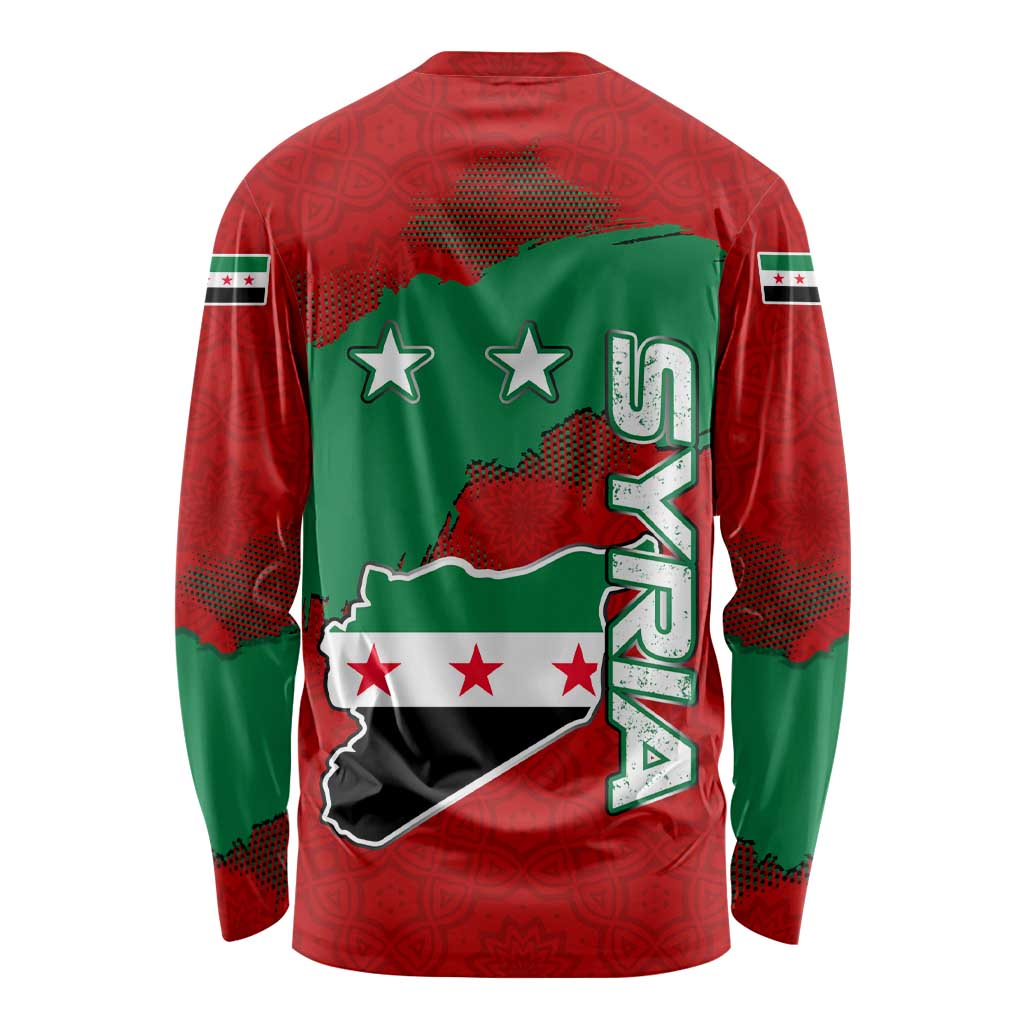 Syria National Emblem Long Sleeve Shirt with Map and Flag Pattern