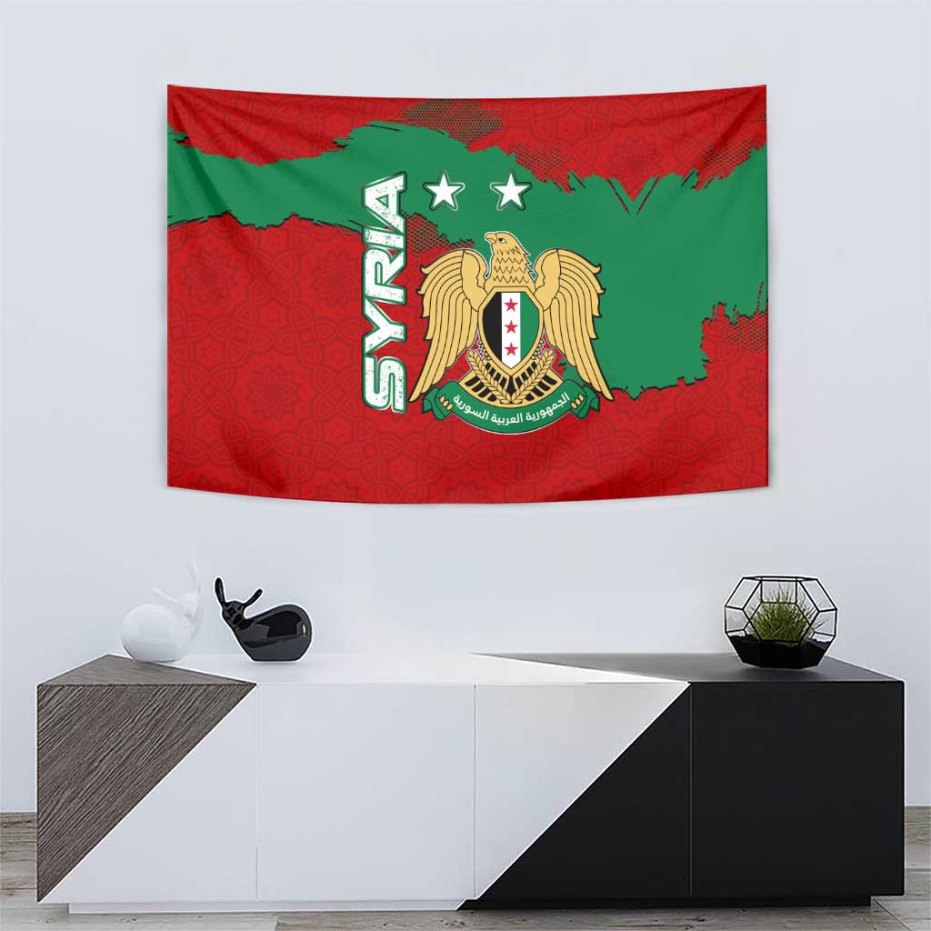Syria National Emblem Tapestry with Map and Flag Pattern