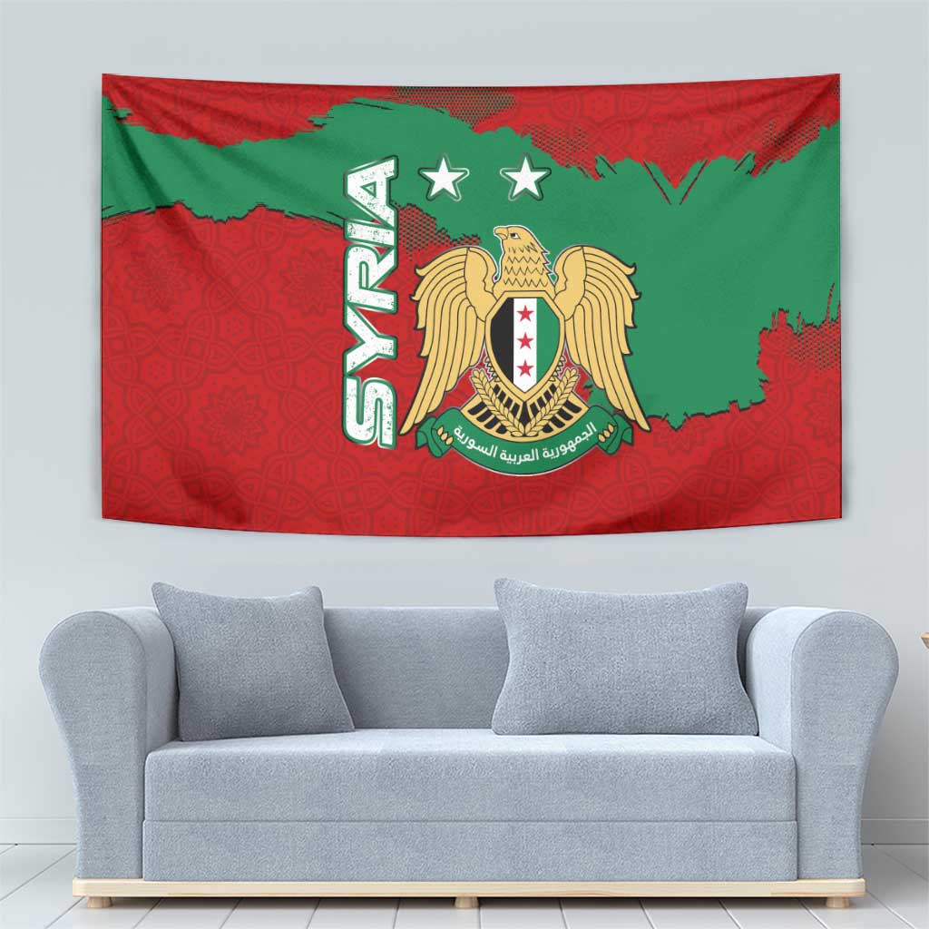 Syria National Emblem Tapestry with Map and Flag Pattern