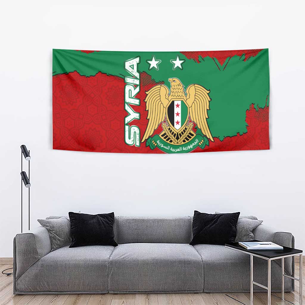 Syria National Emblem Tapestry with Map and Flag Pattern