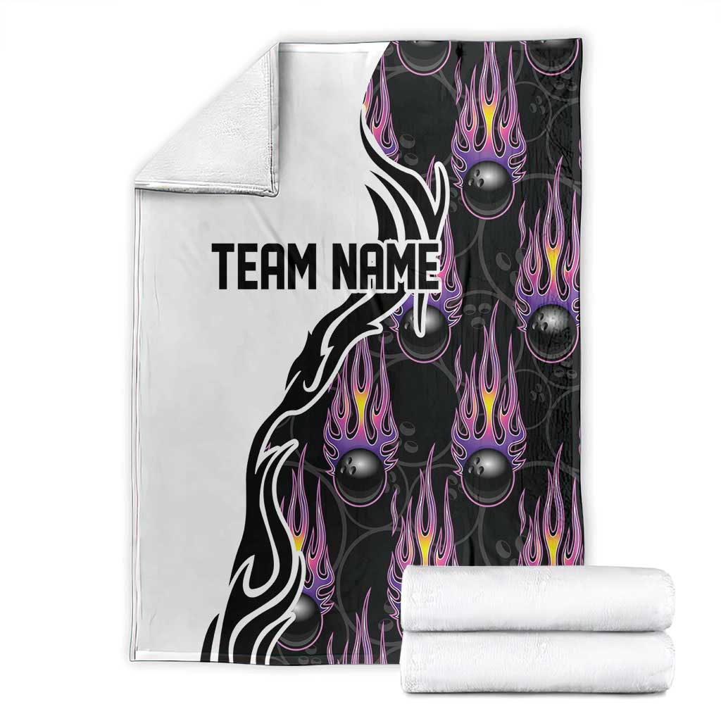 Personalized Bowling Flame Blanket Black and White Split Pattern and Purple Fireball Graphics - Wonder Print Shop