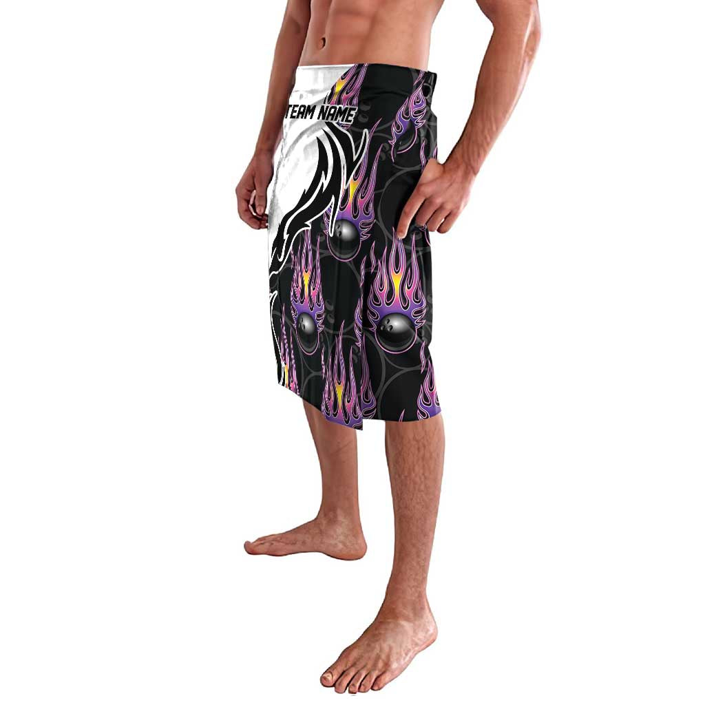 Personalized Bowling Flame Lavalava Black and White Split Pattern and Purple Fireball Graphics - Wonder Print Shop