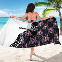 Personalized Bowling Flame Sarong Black and White Split Pattern and Purple Fireball Graphics - Wonder Print Shop