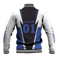 Personalized Bass Fishing Baseball Jacket Jumping Fish and Blue White Lightning Pattern Design - Wonder Print Shop