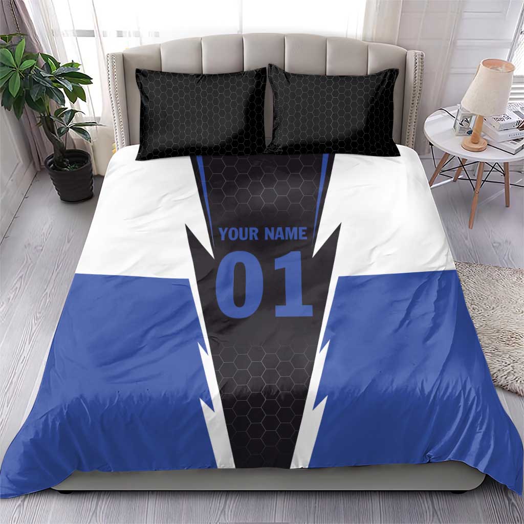 Personalized Bass Fishing Bedding Set Jumping Fish and Blue White Lightning Pattern Design - Wonder Print Shop