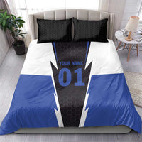Personalized Bass Fishing Bedding Set Jumping Fish and Blue White Lightning Pattern Design - Wonder Print Shop