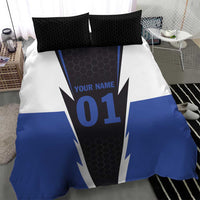 Personalized Bass Fishing Bedding Set Jumping Fish and Blue White Lightning Pattern Design - Wonder Print Shop