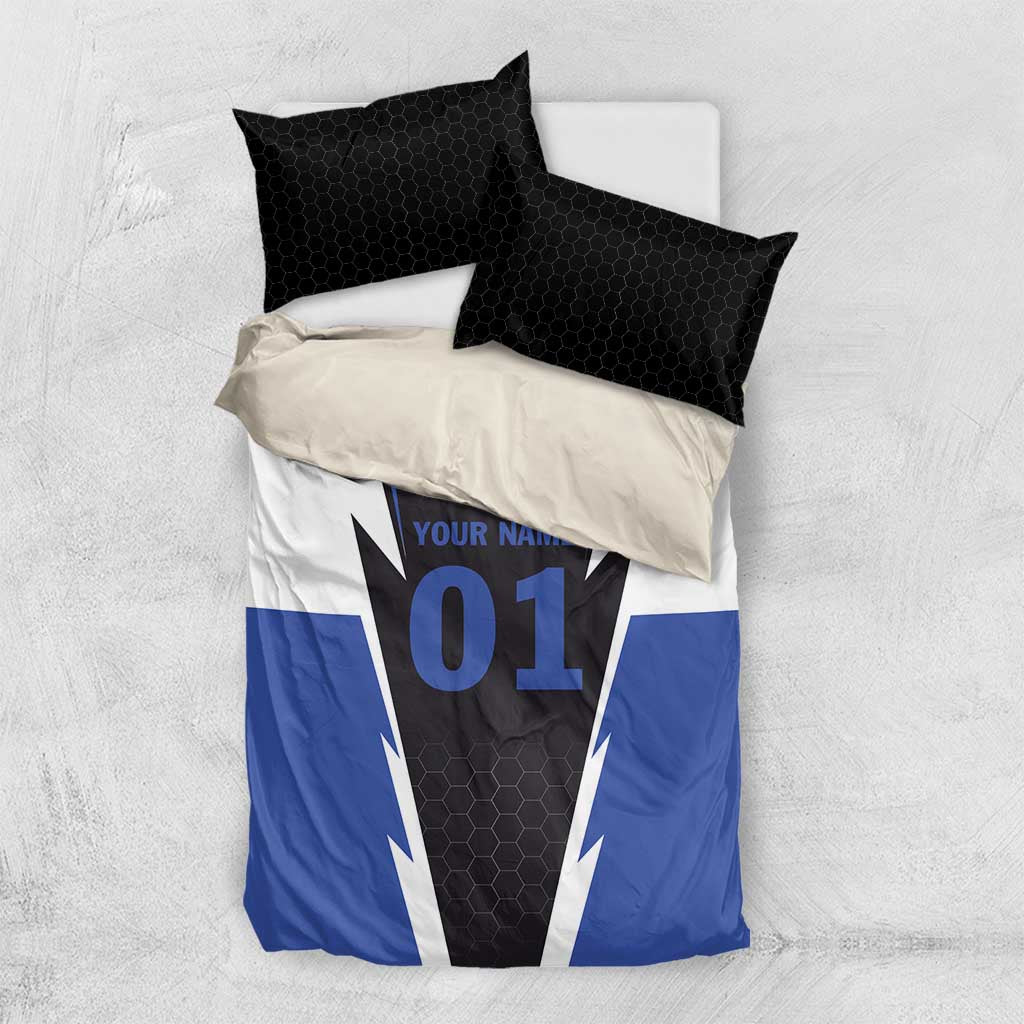 Personalized Bass Fishing Bedding Set Jumping Fish and Blue White Lightning Pattern Design - Wonder Print Shop