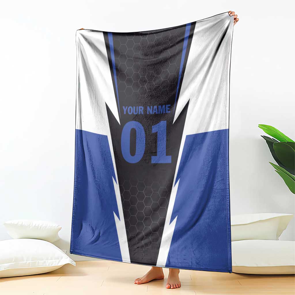 Personalized Bass Fishing Blanket Jumping Fish and Blue White Lightning Pattern Design - Wonder Print Shop