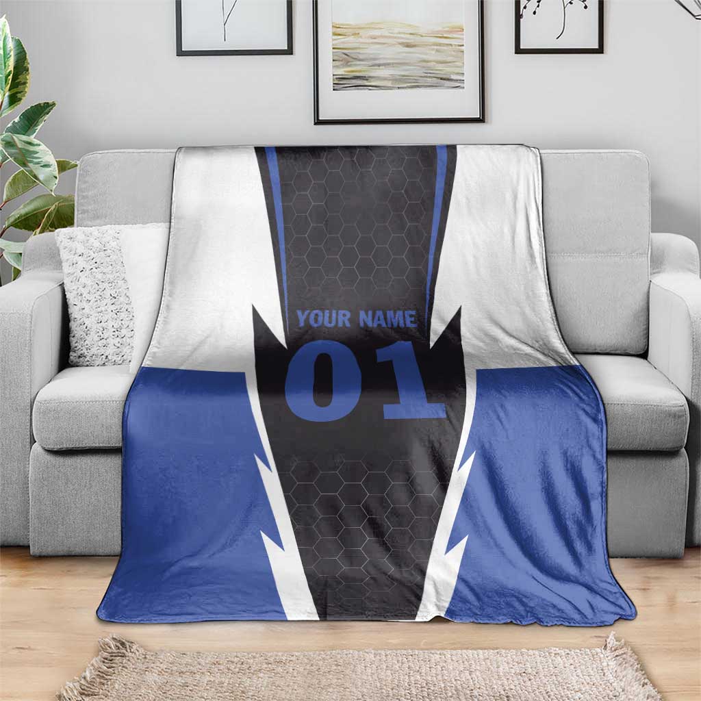 Personalized Bass Fishing Blanket Jumping Fish and Blue White Lightning Pattern Design - Wonder Print Shop