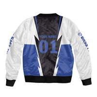 Personalized Bass Fishing Bomber Jacket Jumping Fish and Blue White Lightning Pattern Design - Wonder Print Shop