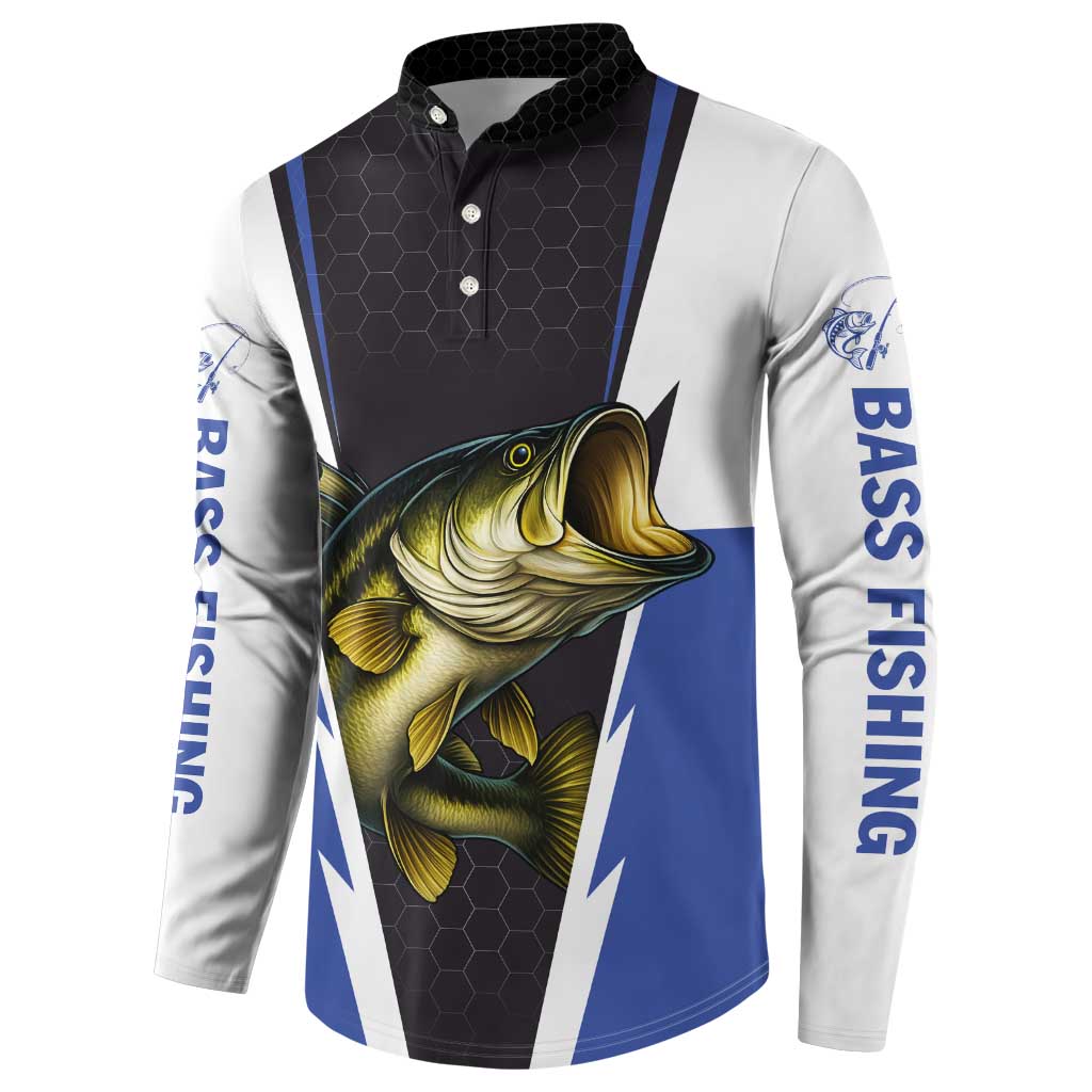 Personalized Bass Fishing Button Sweatshirt Jumping Fish and Blue White Lightning Pattern Design - Wonder Print Shop