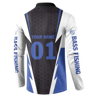 Personalized Bass Fishing Button Sweatshirt Jumping Fish and Blue White Lightning Pattern Design - Wonder Print Shop
