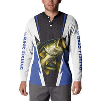 Personalized Bass Fishing Button Sweatshirt Jumping Fish and Blue White Lightning Pattern Design - Wonder Print Shop