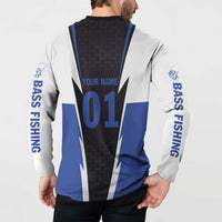 Personalized Bass Fishing Button Sweatshirt Jumping Fish and Blue White Lightning Pattern Design - Wonder Print Shop