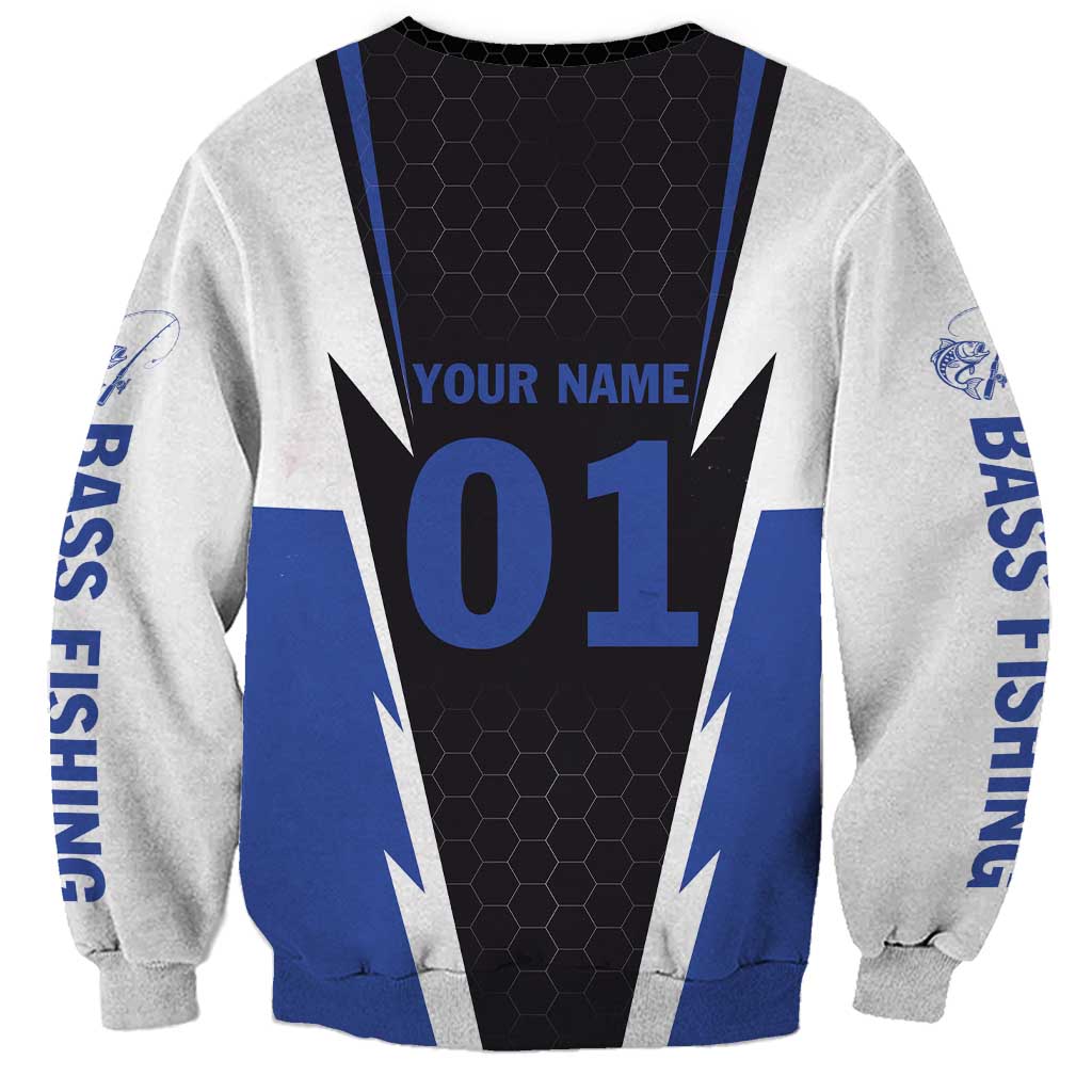 Personalized Bass Fishing Sweatshirt Jumping Fish and Blue White Lightning Pattern Design - Wonder Print Shop