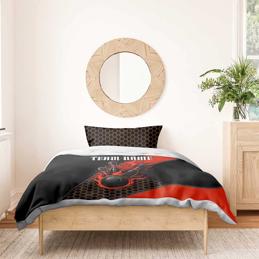 Personalized Bowling Tournament Bedding Set Ball Strike Black And Red Custom Bowling Team - Wonder Print Shop
